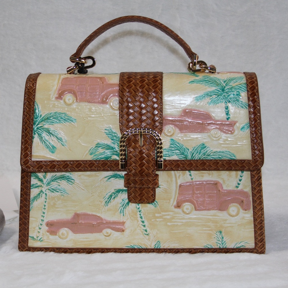 BRAHMIN Hallie Satchel Honey Brown Copa Cabana Leather Purse